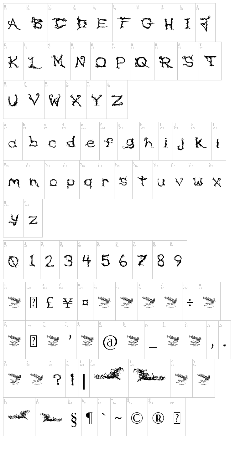 Upon The Overgrowth font map